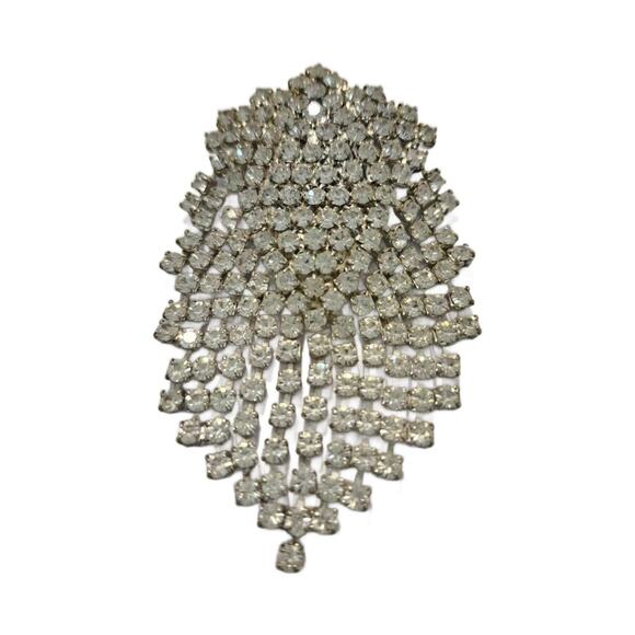 Soft Edged Articulated Rhinestone Brooch Pin, 3" Long, Crystal Waterfall Brooch - Picture 1 of 10